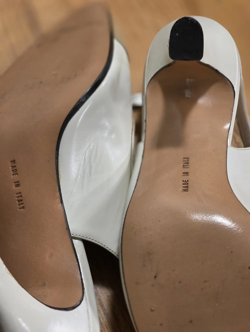 Salvatore Ferragamo Cream and Tan Leather Slingback 2 In a heels - Picture 3 of 5